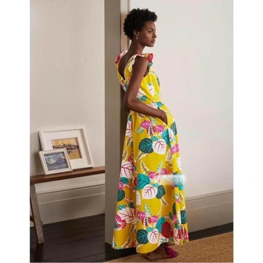 Boden Andrea Womens Plus Frill Sleeve Yellow Tropical Beach Maxi Dress Sz 20/22W - Picture 4 of 12